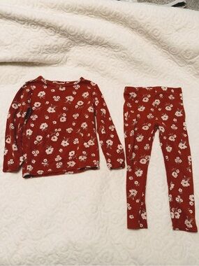 Nicole Miller Girls Rust Red Floral Ribbed Set with